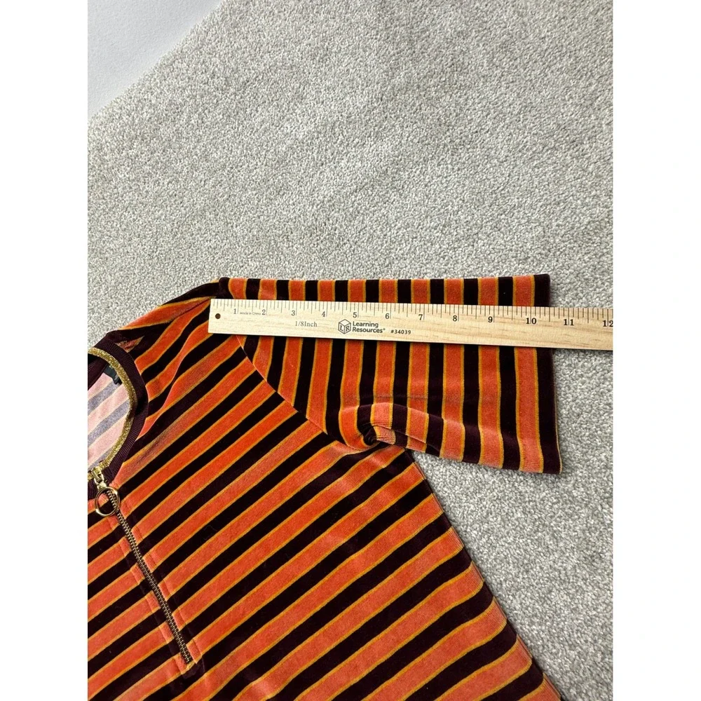 Scotch Soda Maison Striped Velvet‎ Zip Neck Dress Orange Burgundy M